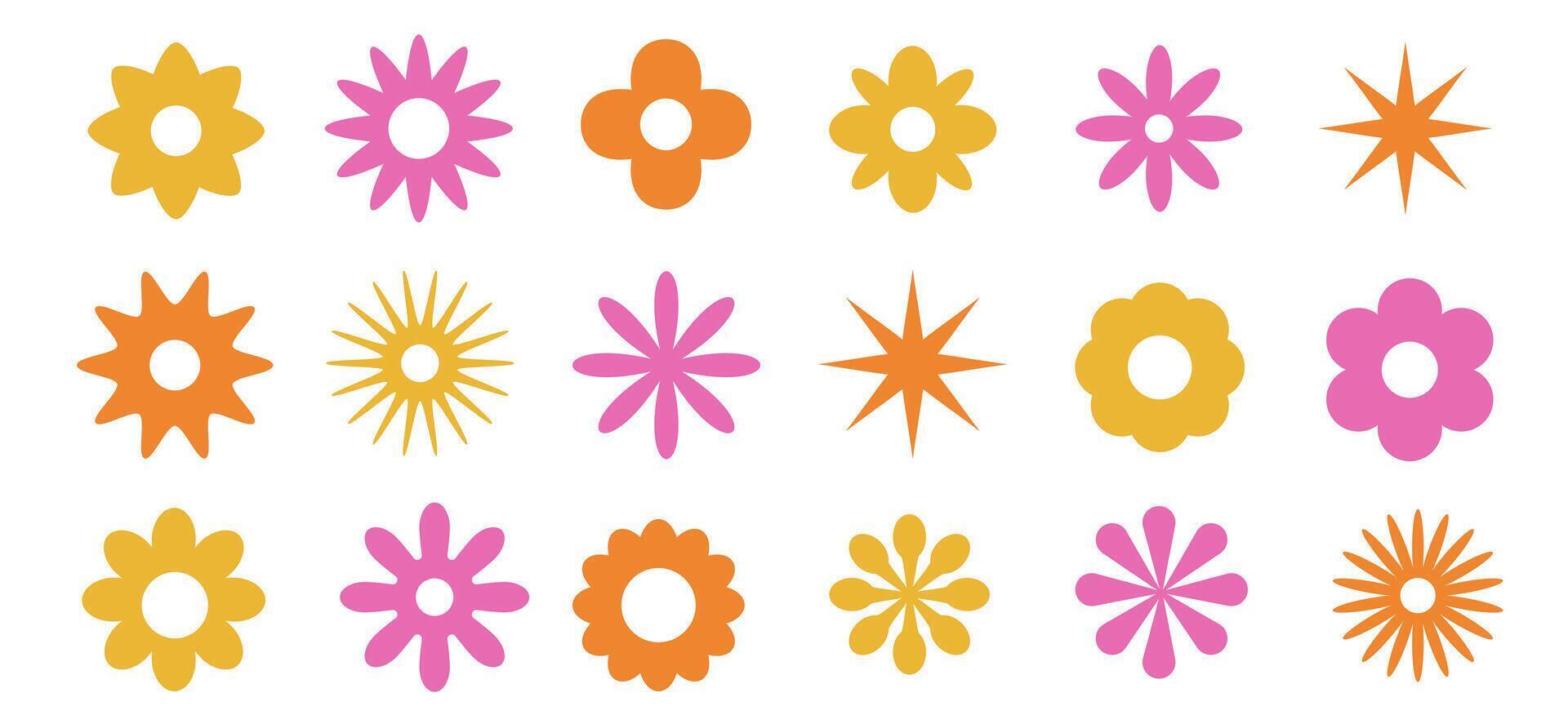 Set of brutal geometric flower star shapes in minimalistic retro y2k style. Brutalist basic figures. design elements. vector