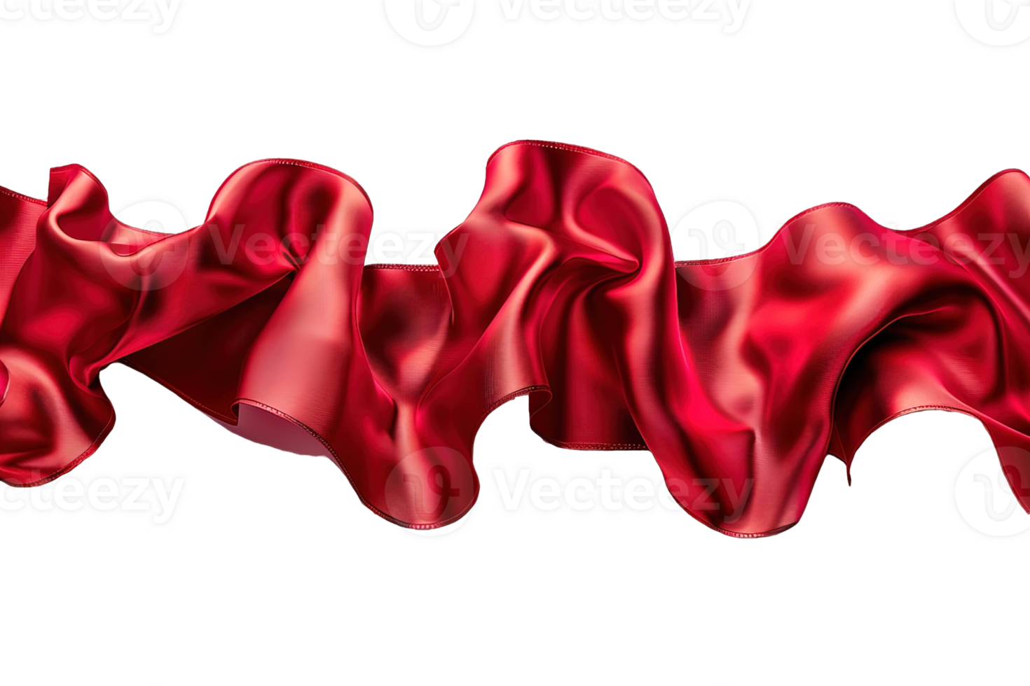 horizontal wavy red ribbon isolated on transparent background , png