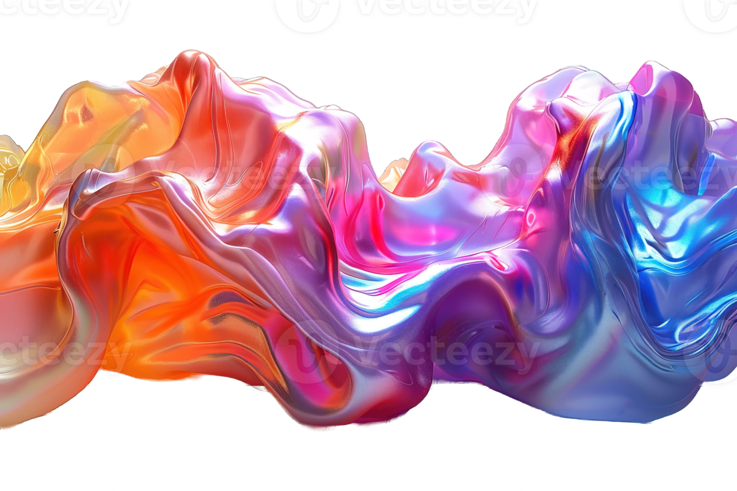 abstract colorful holographic wave fluid isolated on transparent background , png