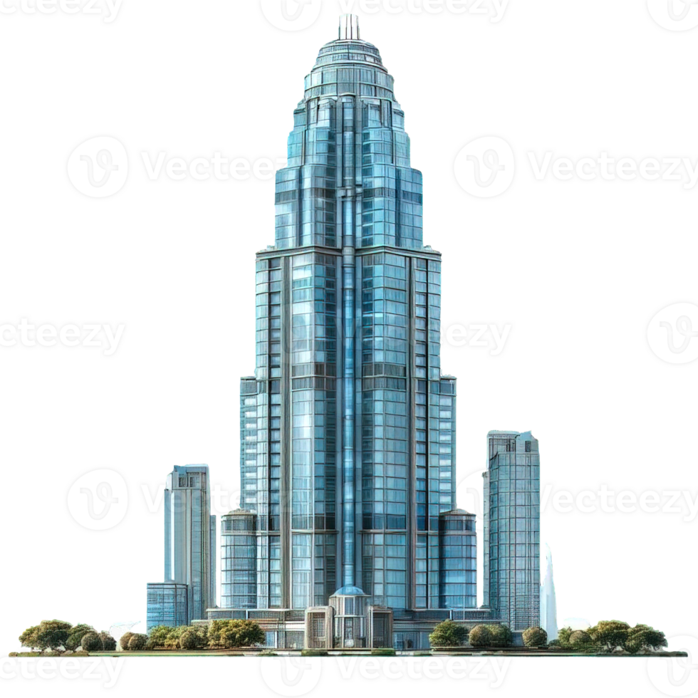 skyscraper isolated on transparent background ,glass skyline building , png