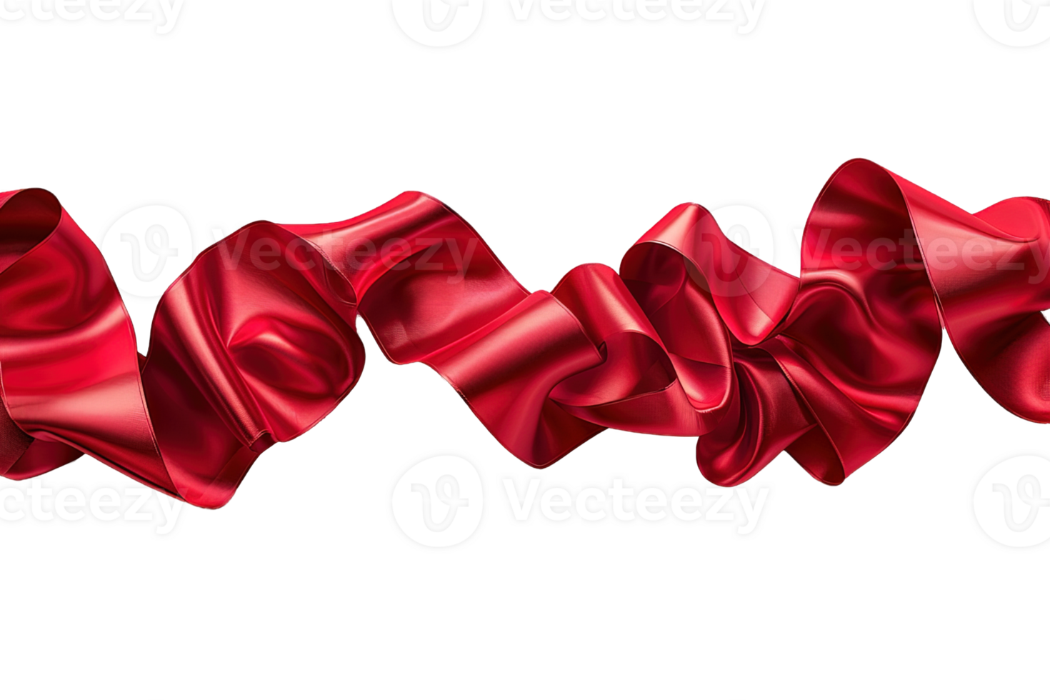horizontal wavy red ribbon isolated on transparent background , png