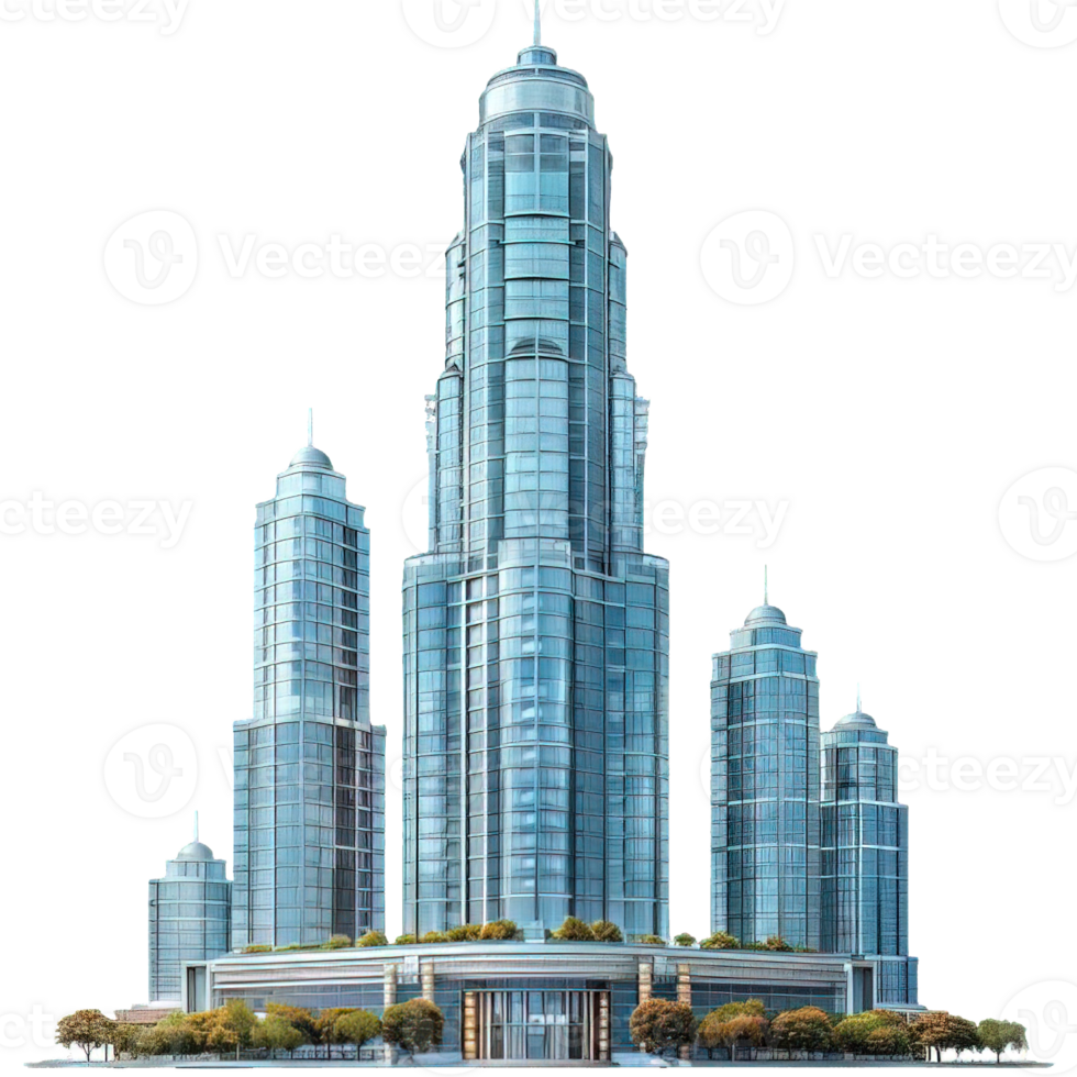skyscraper isolated on transparent background ,glass skyline building , png