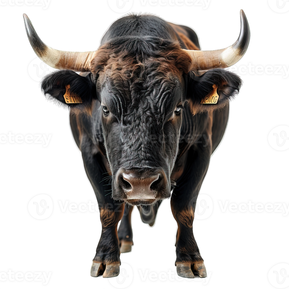 front view bull isolated on transparent background , png