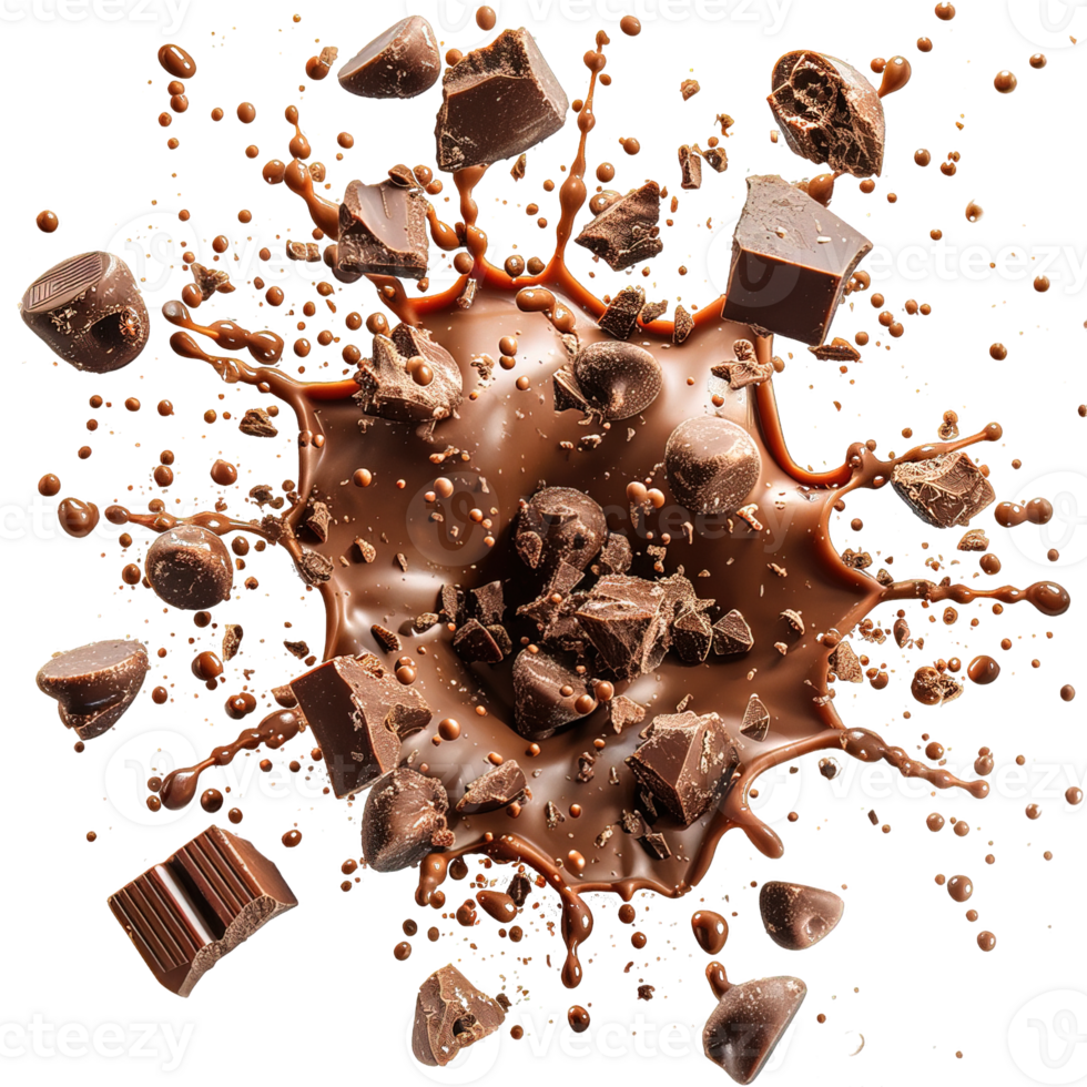 chocolate splash isolated on transparent background ,chocolate explosion , png