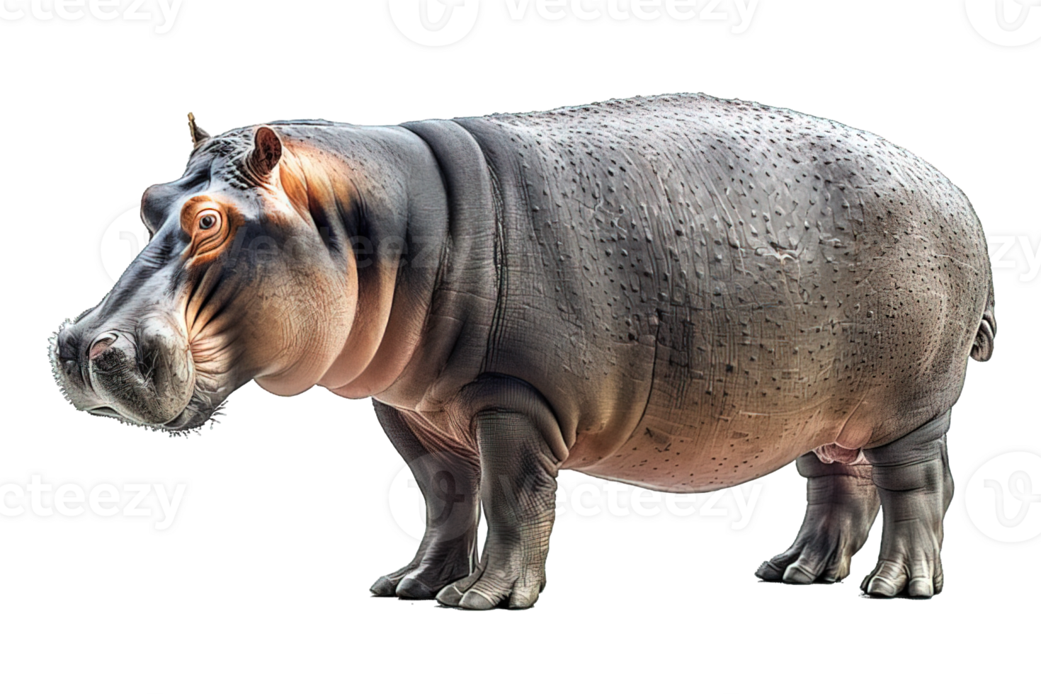 side view wild hippo isolated on transparent background , png