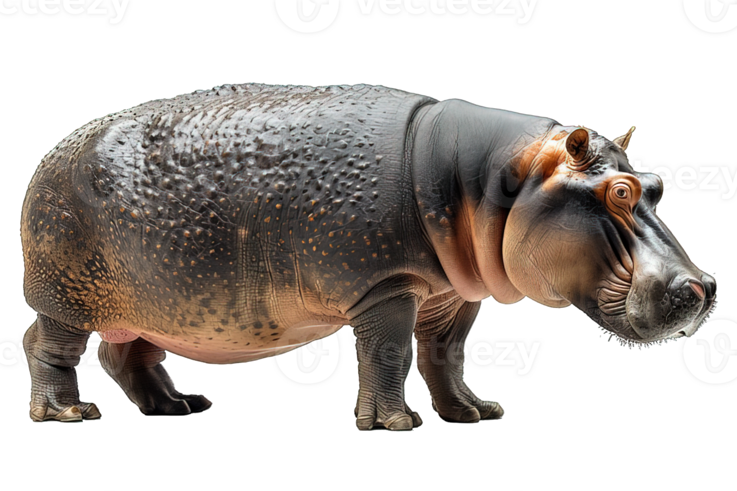 side view wild hippo isolated on transparent background , png