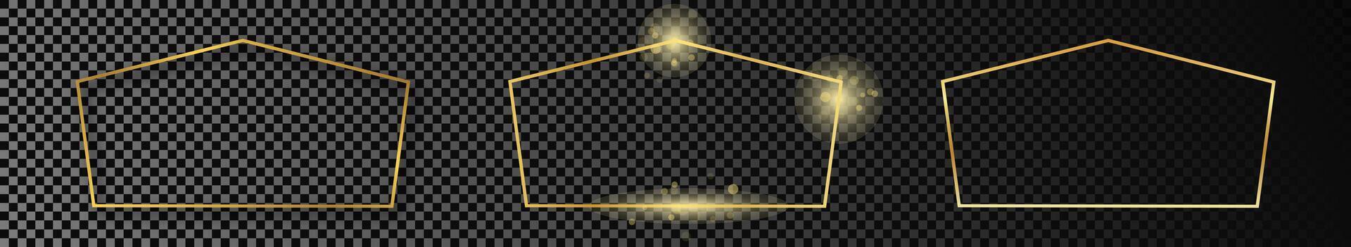 Gold glowing tetragon shape frame vector