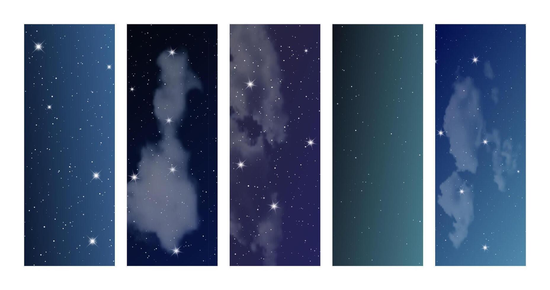 Night sky with clouds and many stars vector