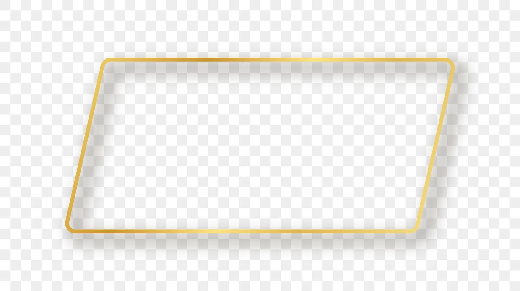 Gold glowing rounded rectangular shape frame with shadow vector