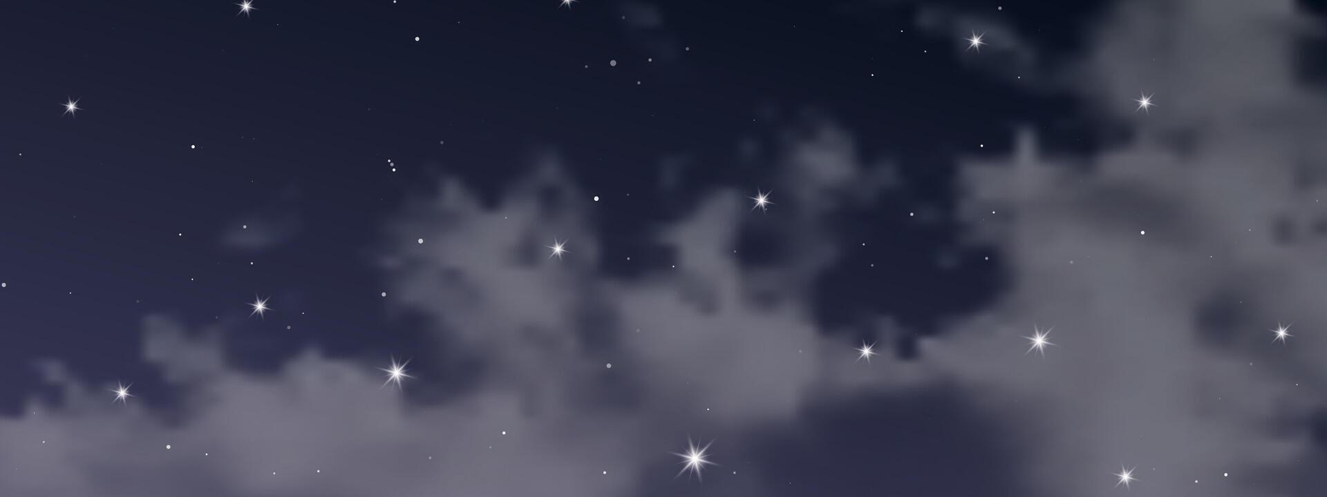 Night sky with clouds and many stars vector