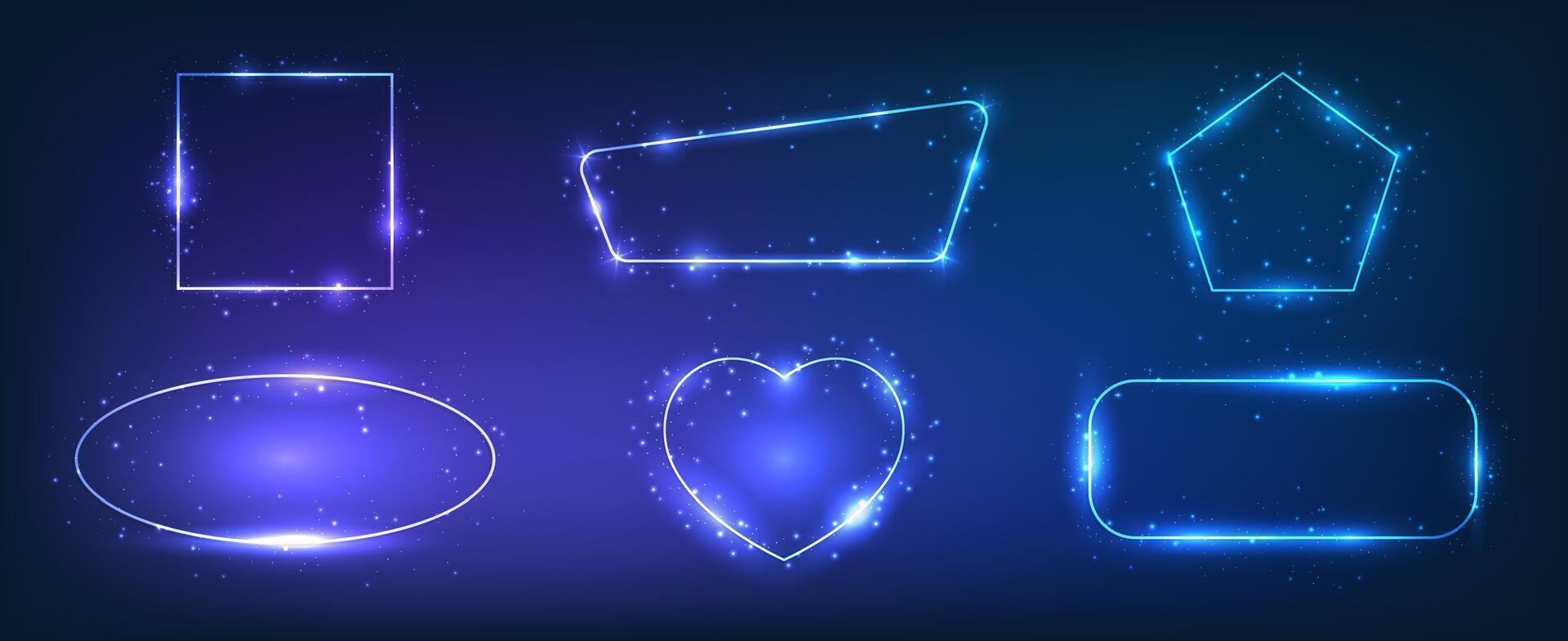 Set of six neon frames with shining effects vector