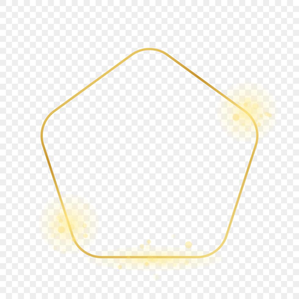 Gold glowing rounded pentagon shape frame isolated on background. Shiny frame with glowing effects. illustration. vector