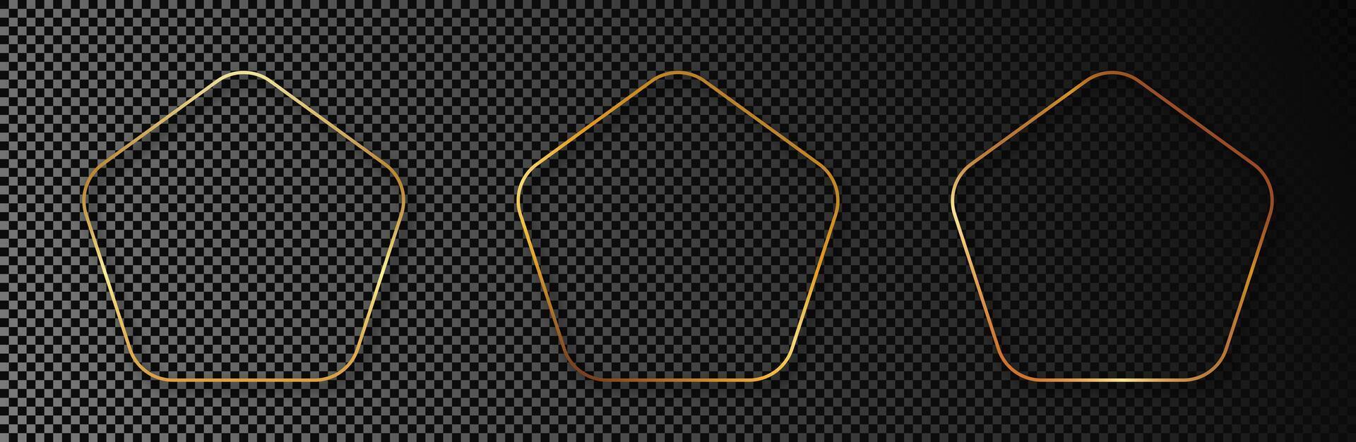 Gold glowing rounded pentagon shape frame vector