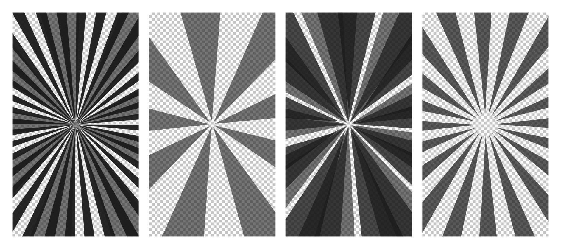 Set of comic book pages with black lines isolated on background. Template with flash explosion rays effect texture. illustration vector