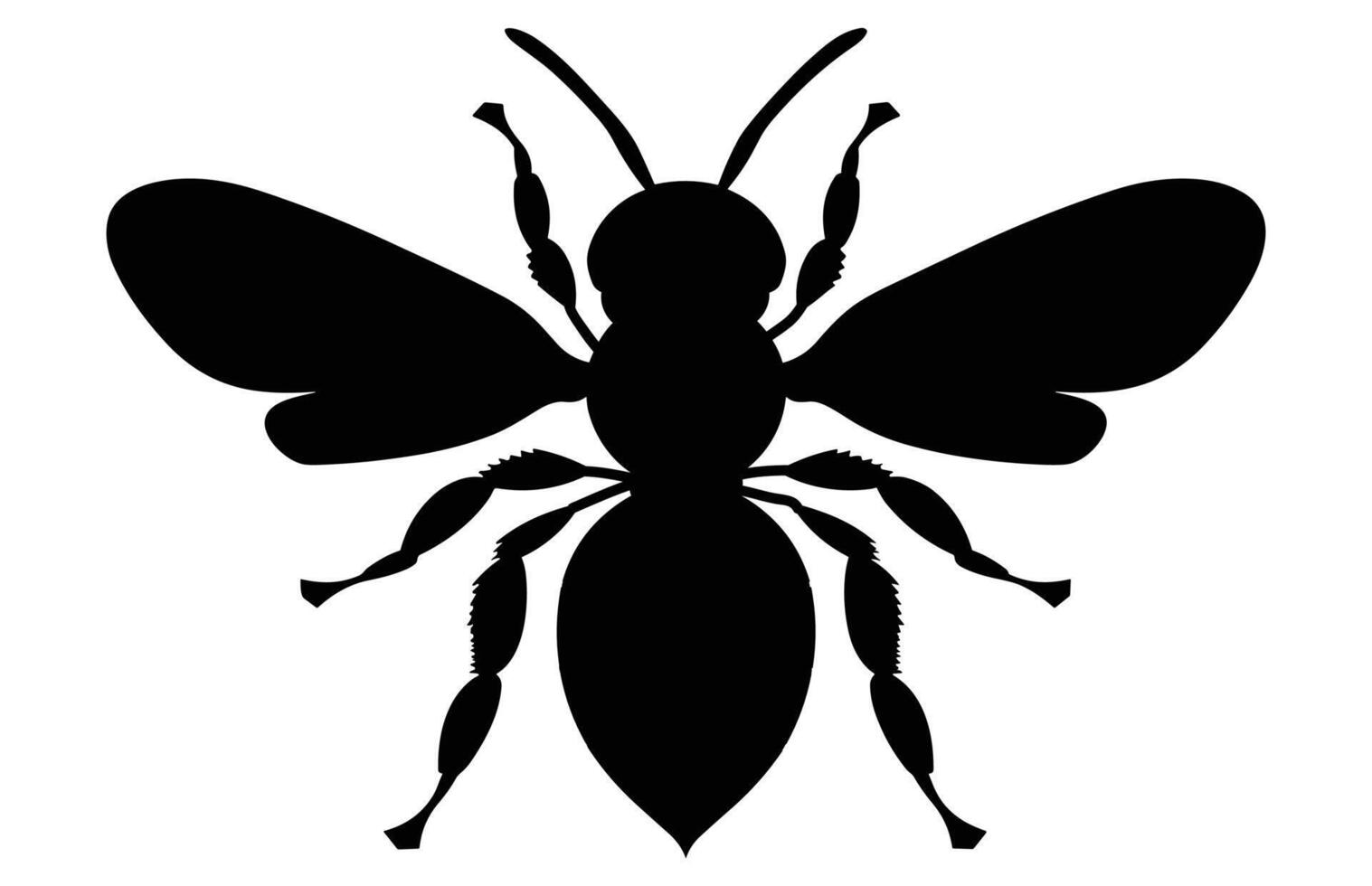 Bee Silhouette isolated black on white background Illustration, Honey Bee Icon, Honey bee insect silhouette. vector