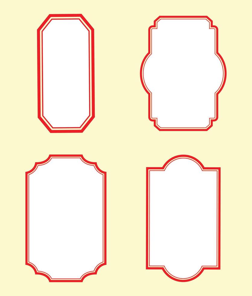 Set of Different Red Frame ribbon banners. Chinese Frame Stock non-glossy banners in red isolated on white illustration. vector