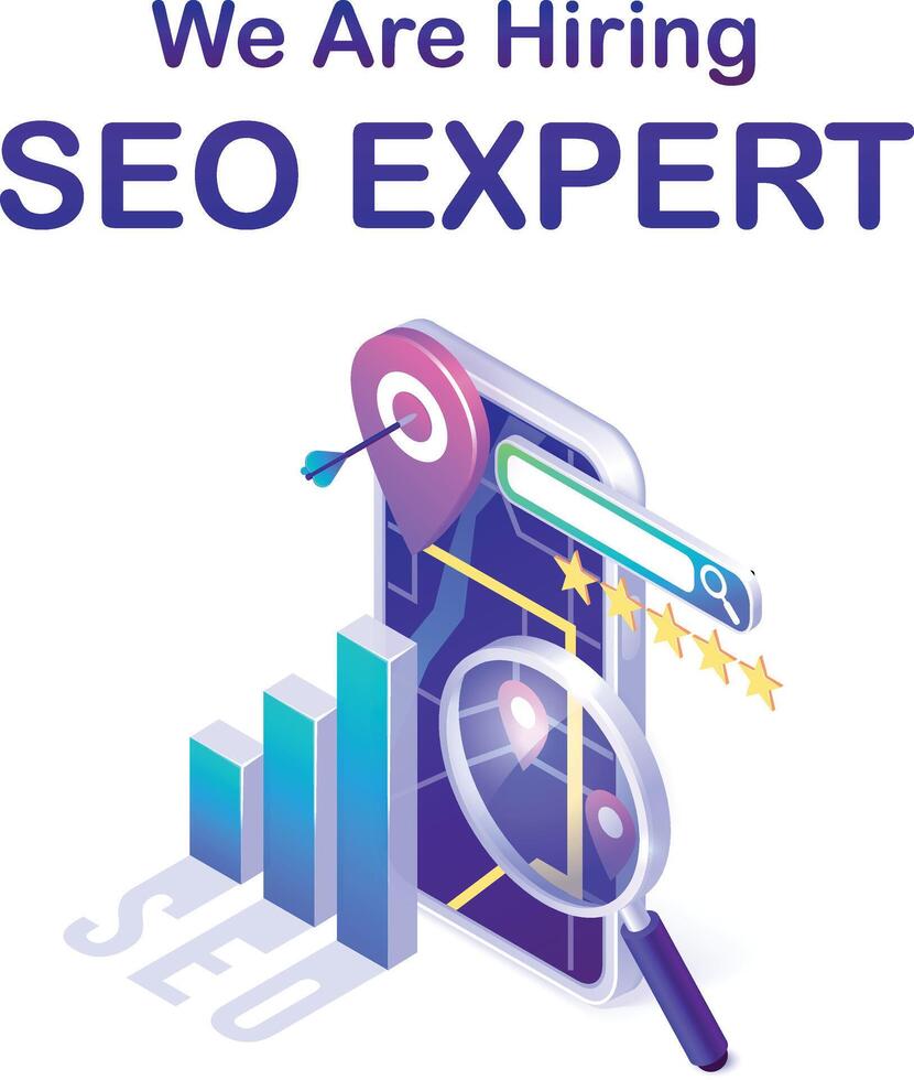 we are hiring. we are hiring SEO expert complete Facebook and Instagram post. SEO specialist hiring announcement banner. SEO in 3D. digital marketer. recruitment post. vector