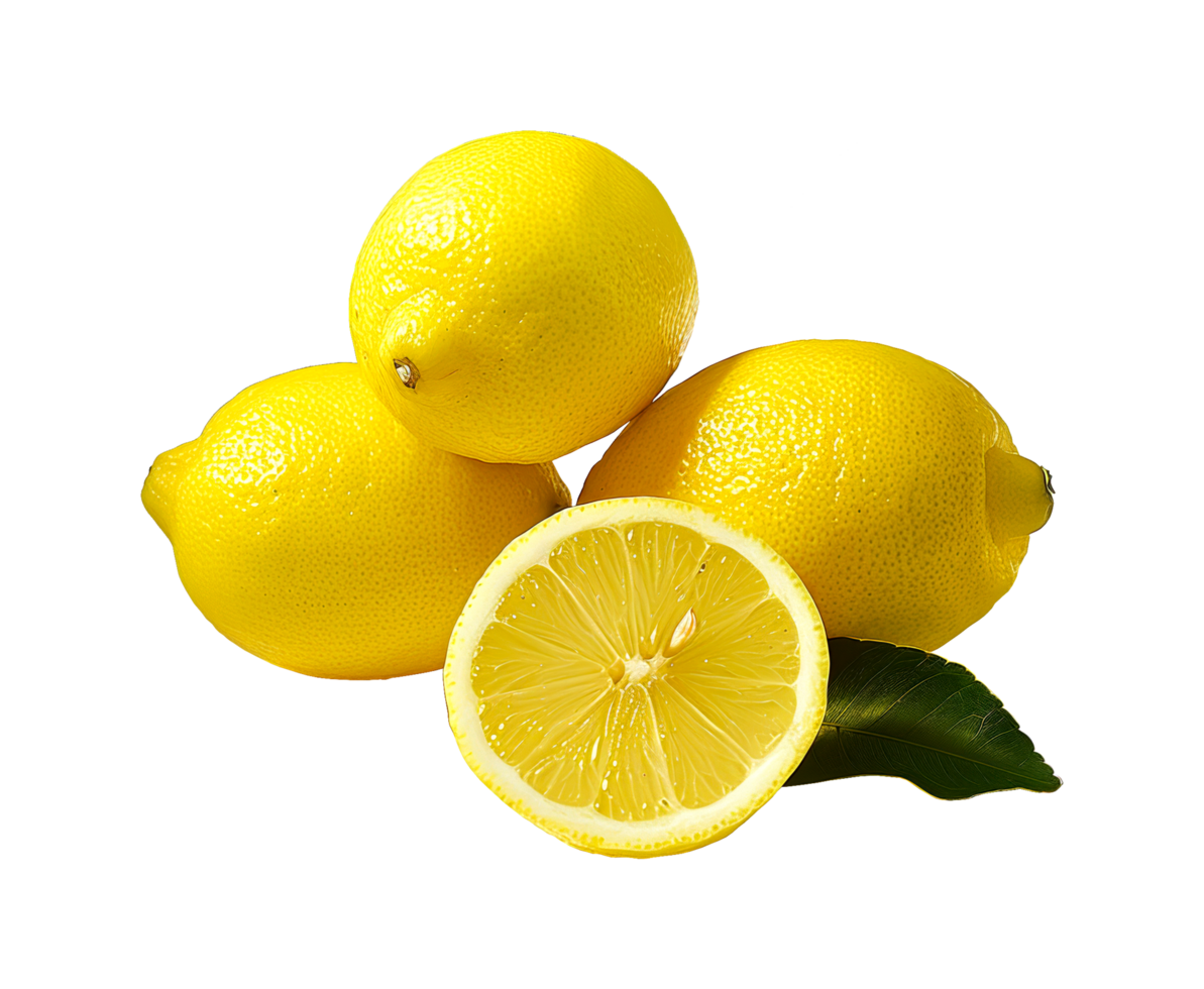 Lemons with sliced lemon group isolated png