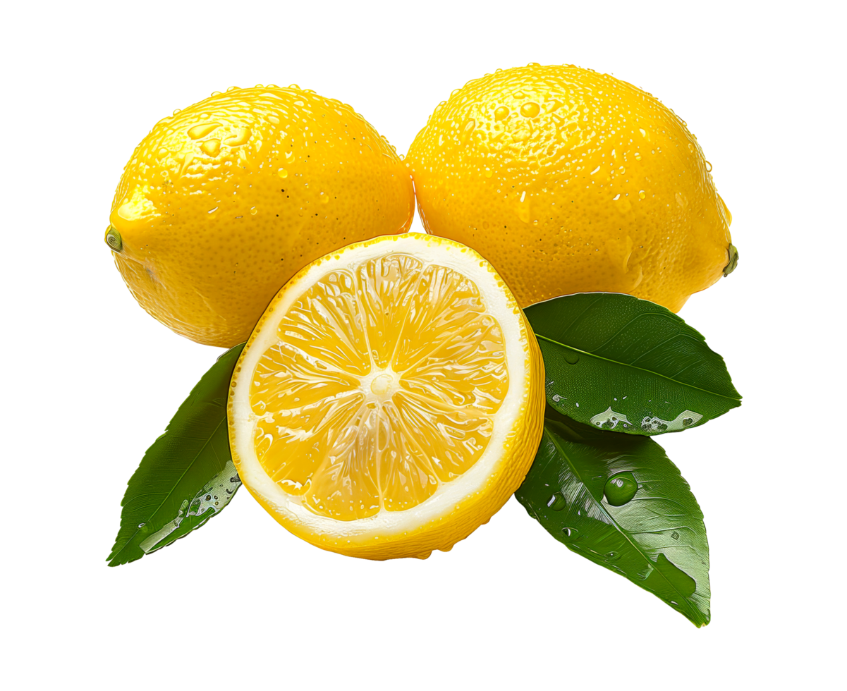 Realistic fresh lemon with water drops isolated png