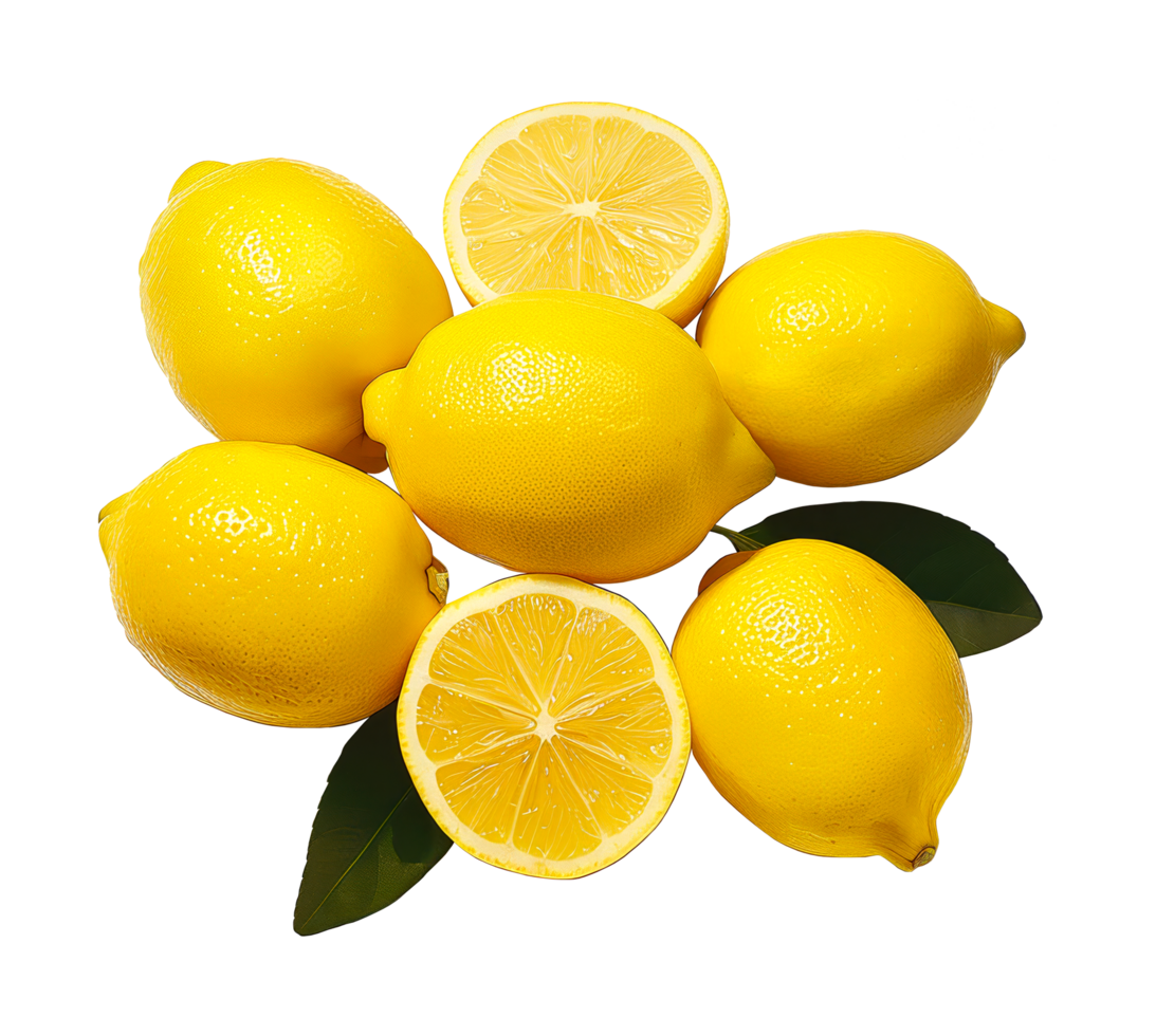 Isolated lemons group with leaves png