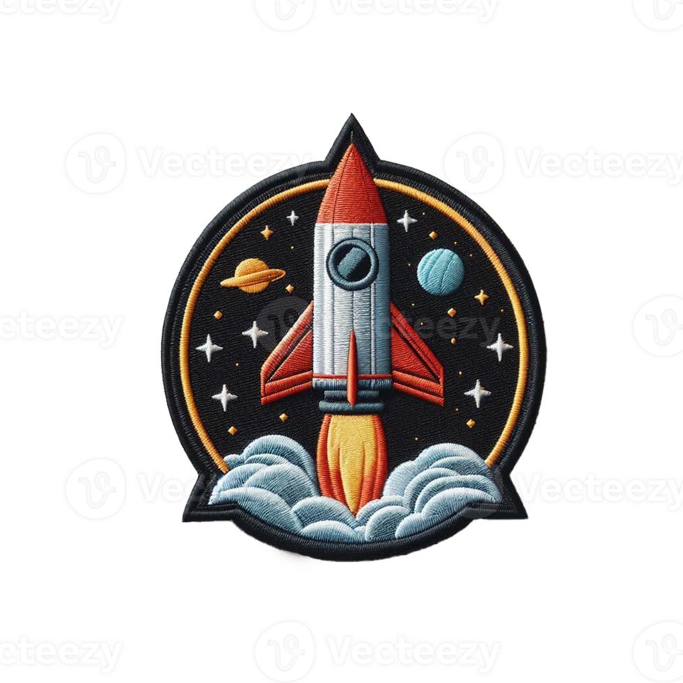embroidered take off rocket patch badge with isolated background png
