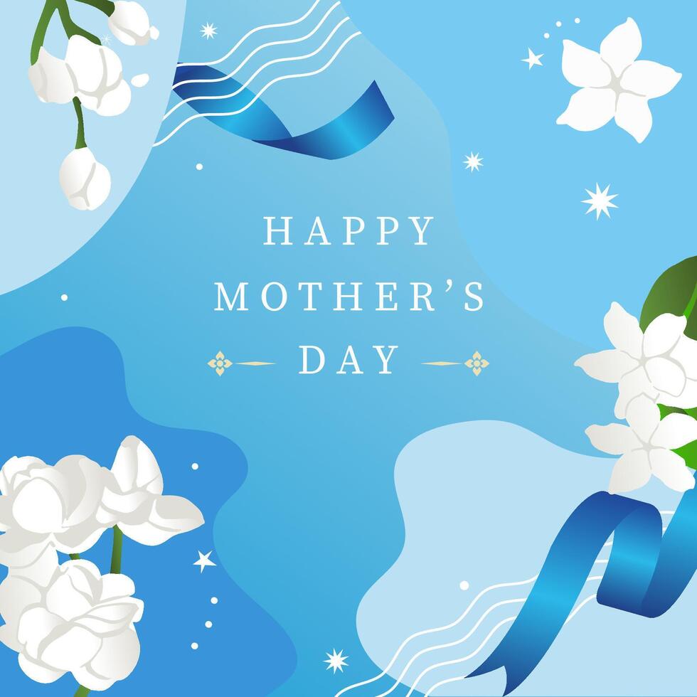 mother's day blue invitation with jasmine for square design vector