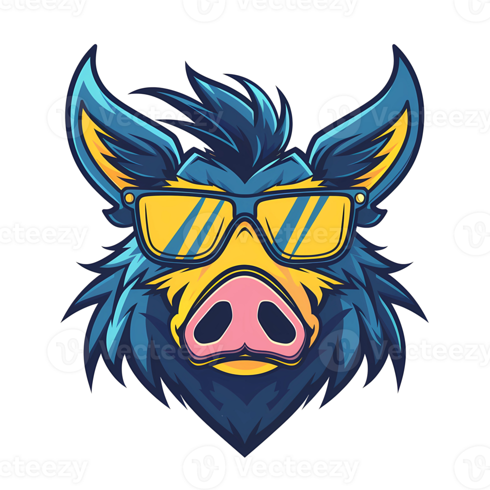 a cartoon wild pig wearing sunglasses on a transparent background png