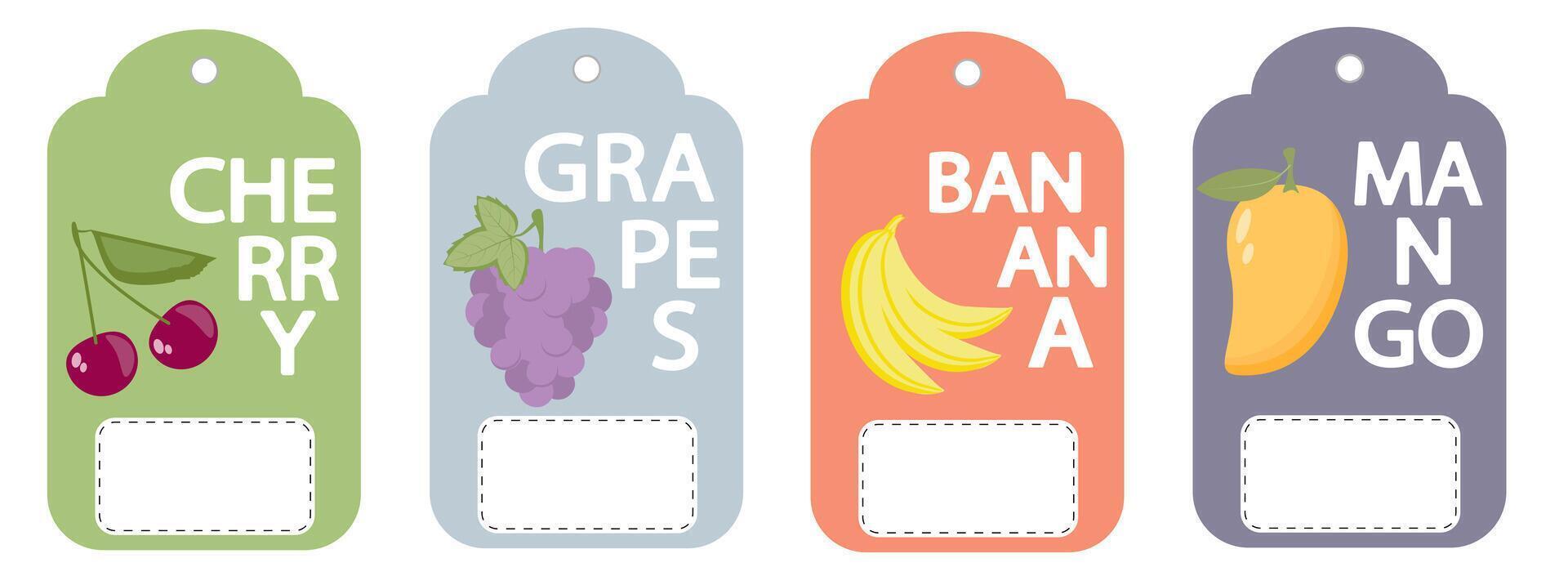 Set of labels, price tags of fruit posters in a bright minimalistic style. vector