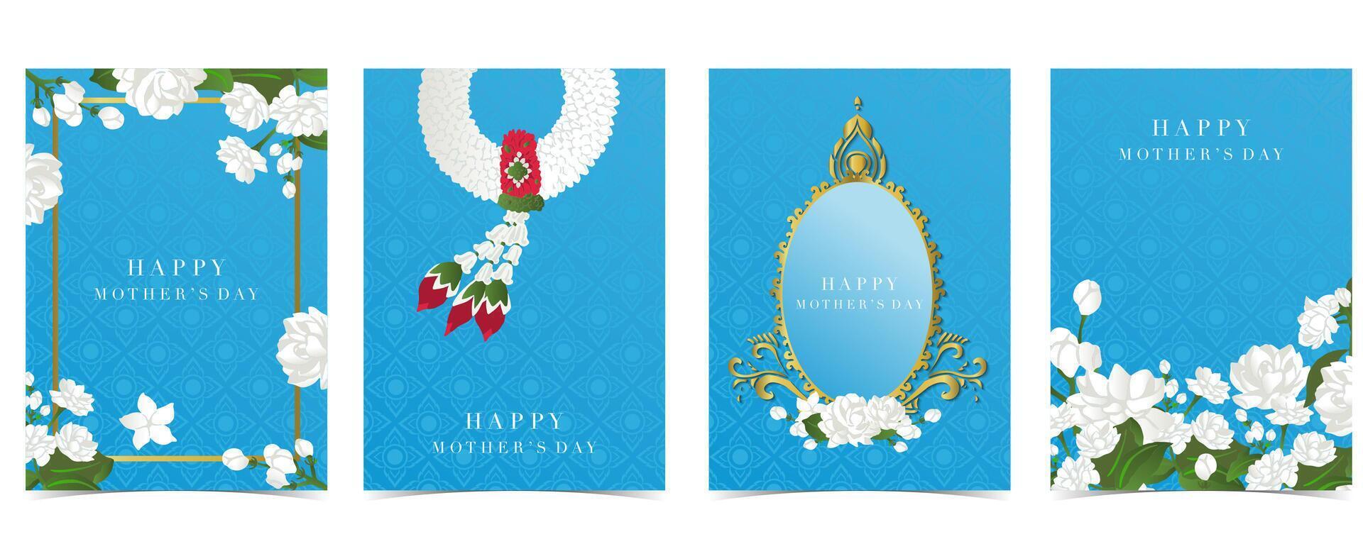 mother's day blue invitation with jasmine for a4 vertical design vector