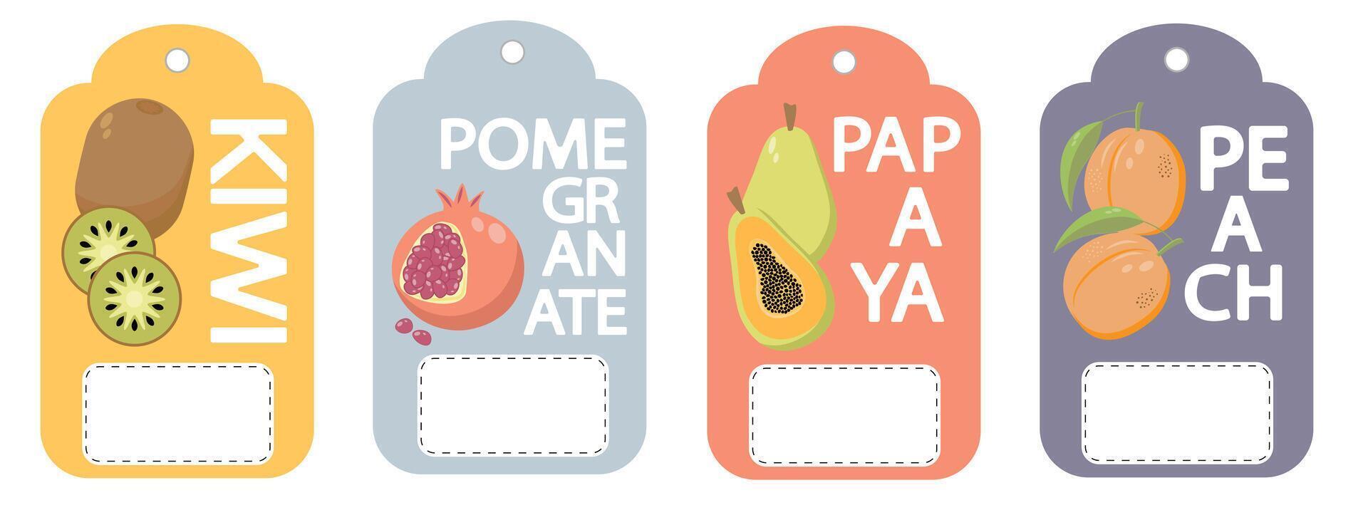 Fruits set of labels, price tags of fruit posters in a bright minimalistic style. vector