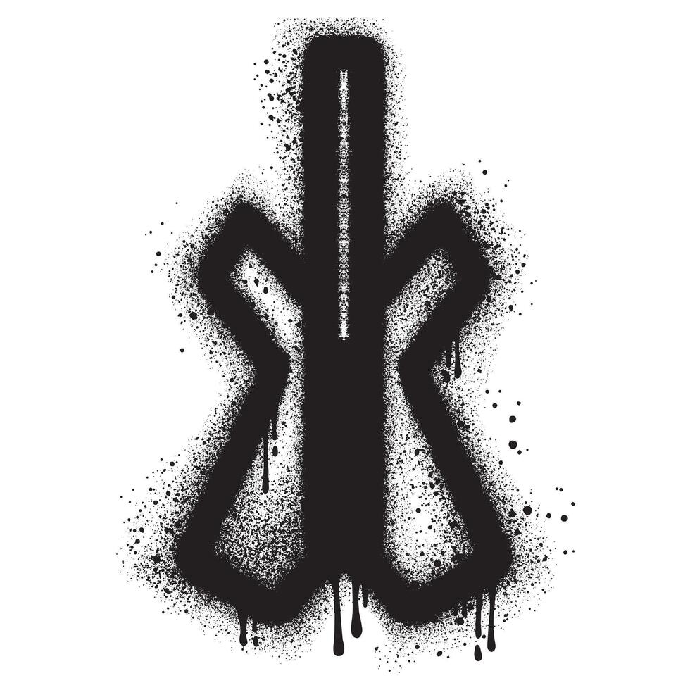 Guitar in urban graffiti style with black spray paint. vector
