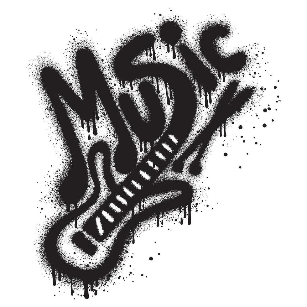 Guitar in urban graffiti style with black spray paint. vector