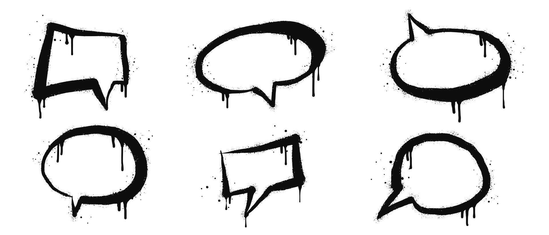 Set of Spray painted graffiti Speech bubble in black over white. bubble drip symbol. isolated on white background vector