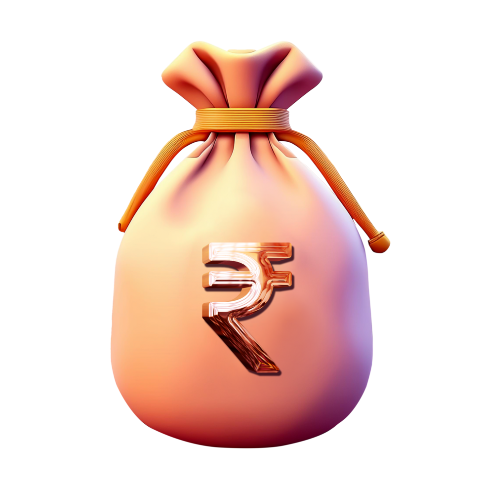 money bag with rupee currency symbol on transparent background png