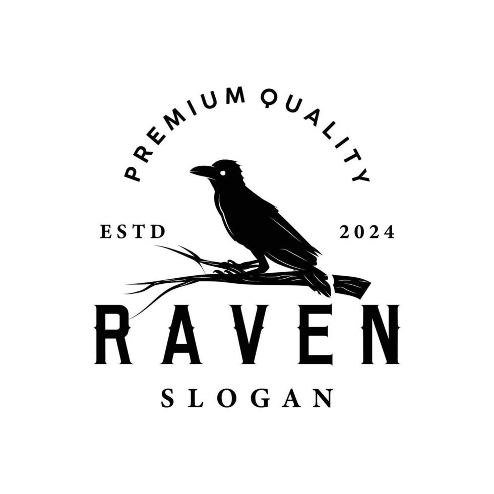 Black crow logo silhouette design with simple retro vintage black concept template illustration vector