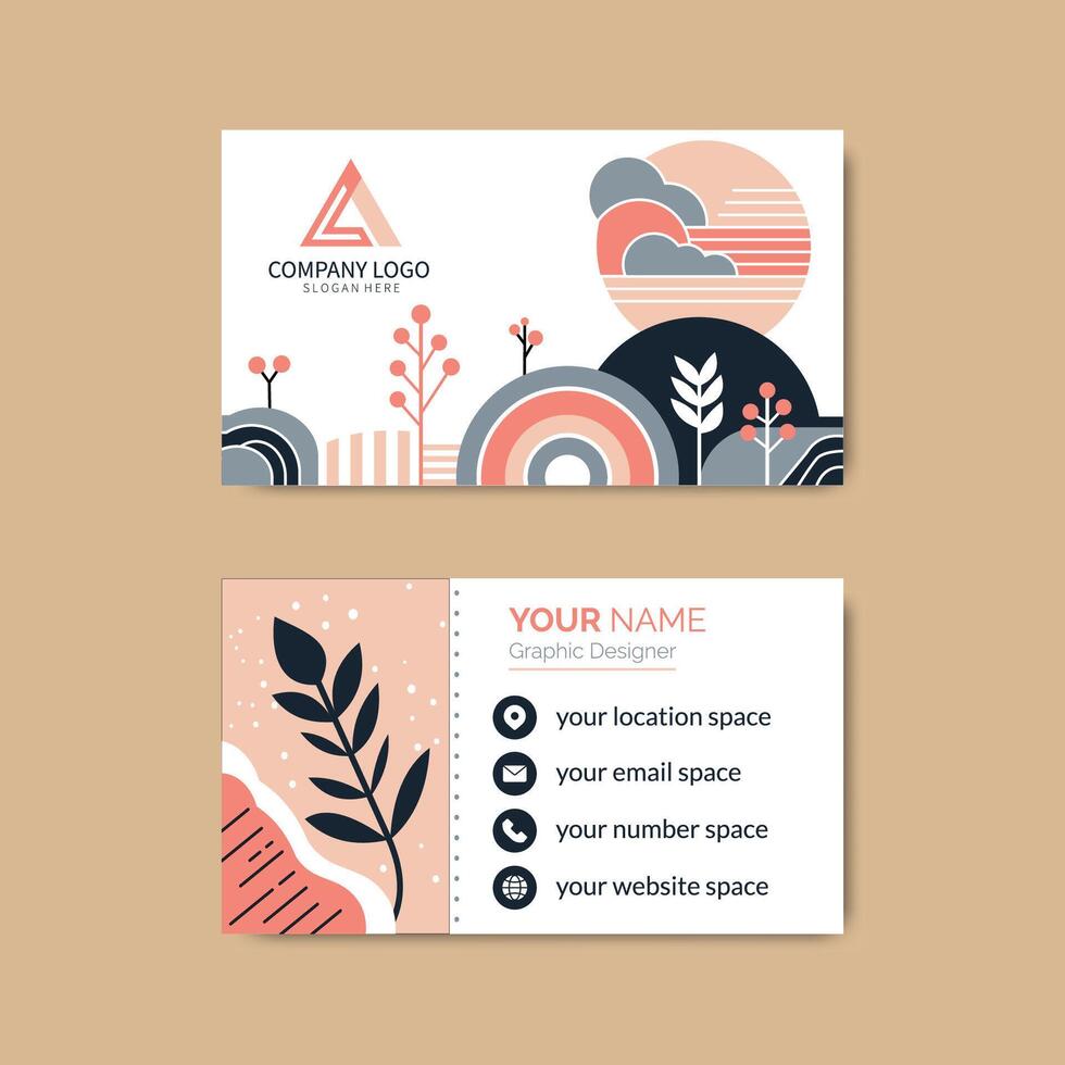 Hand drawn flat abstract shape horizontal business card template vector