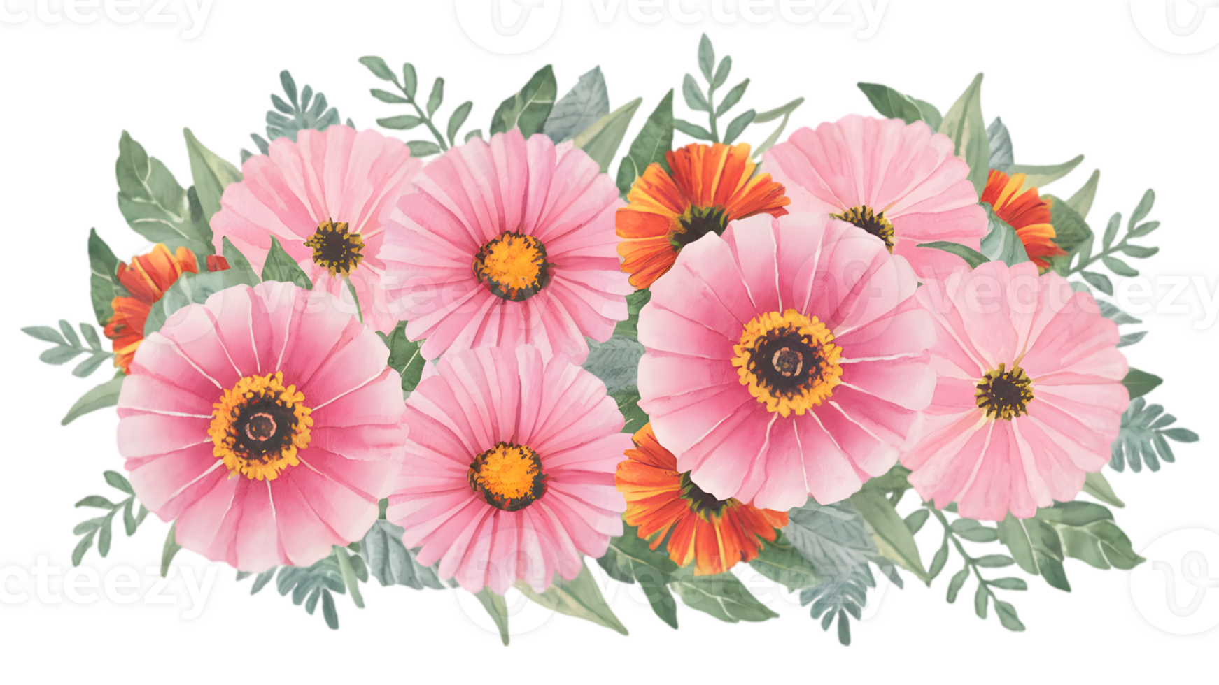 Watercolor Zinnia Arrangements Set png