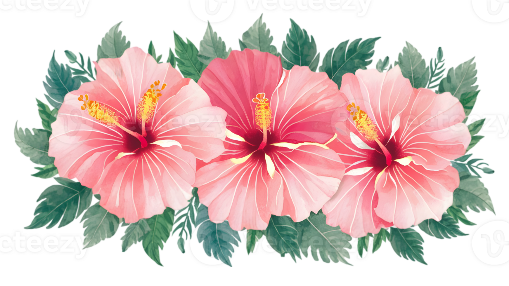 Watercolor Hibiscus Flowers Set png