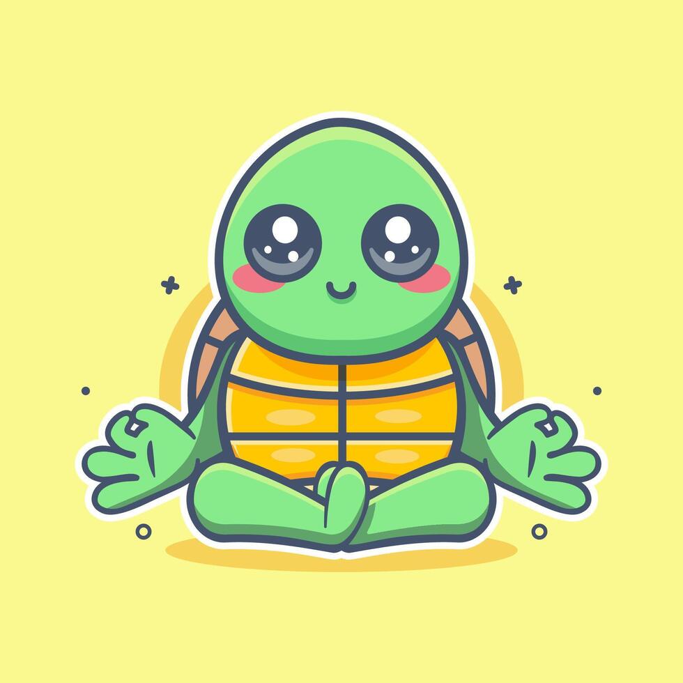 smiling turtle animal character mascot with yoga meditation pose isolated cartoon vector