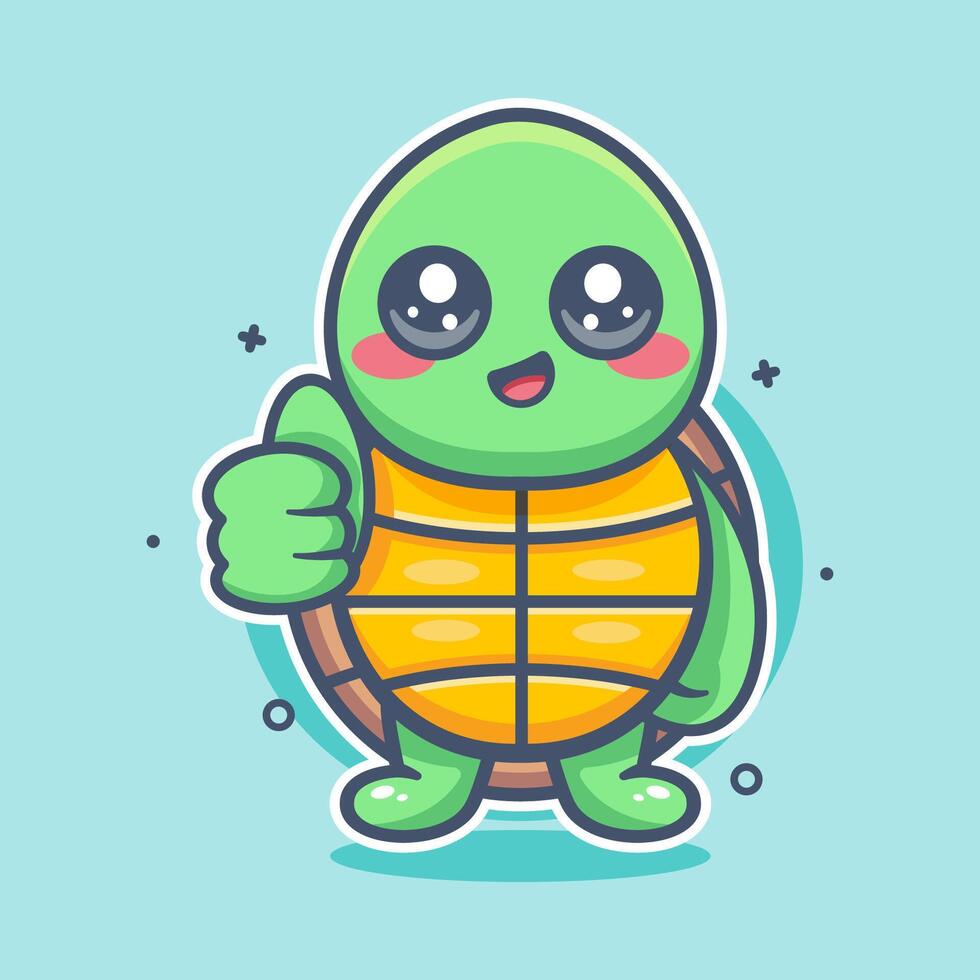 cute turtle animal character mascot with thumb up hand gesture isolated cartoon vector