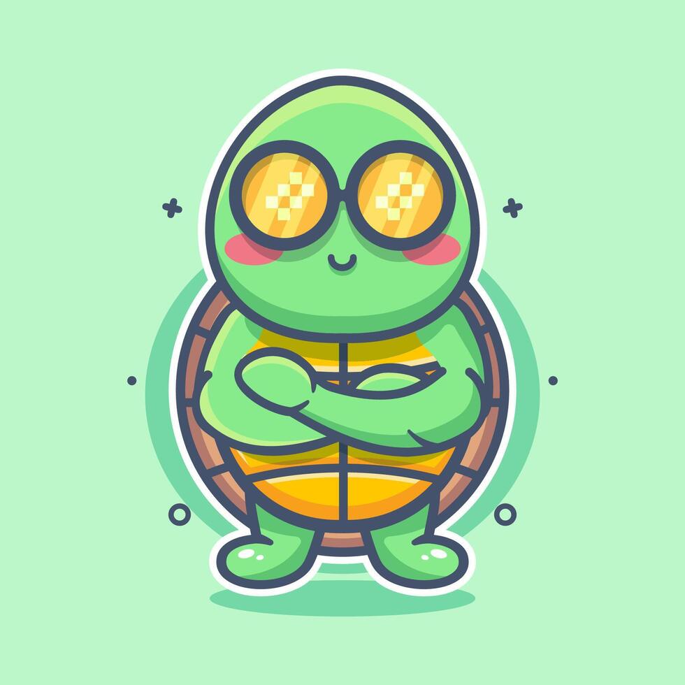 cool turtle animal character mascot with crossed arms isolated cartoon in flat style design vector