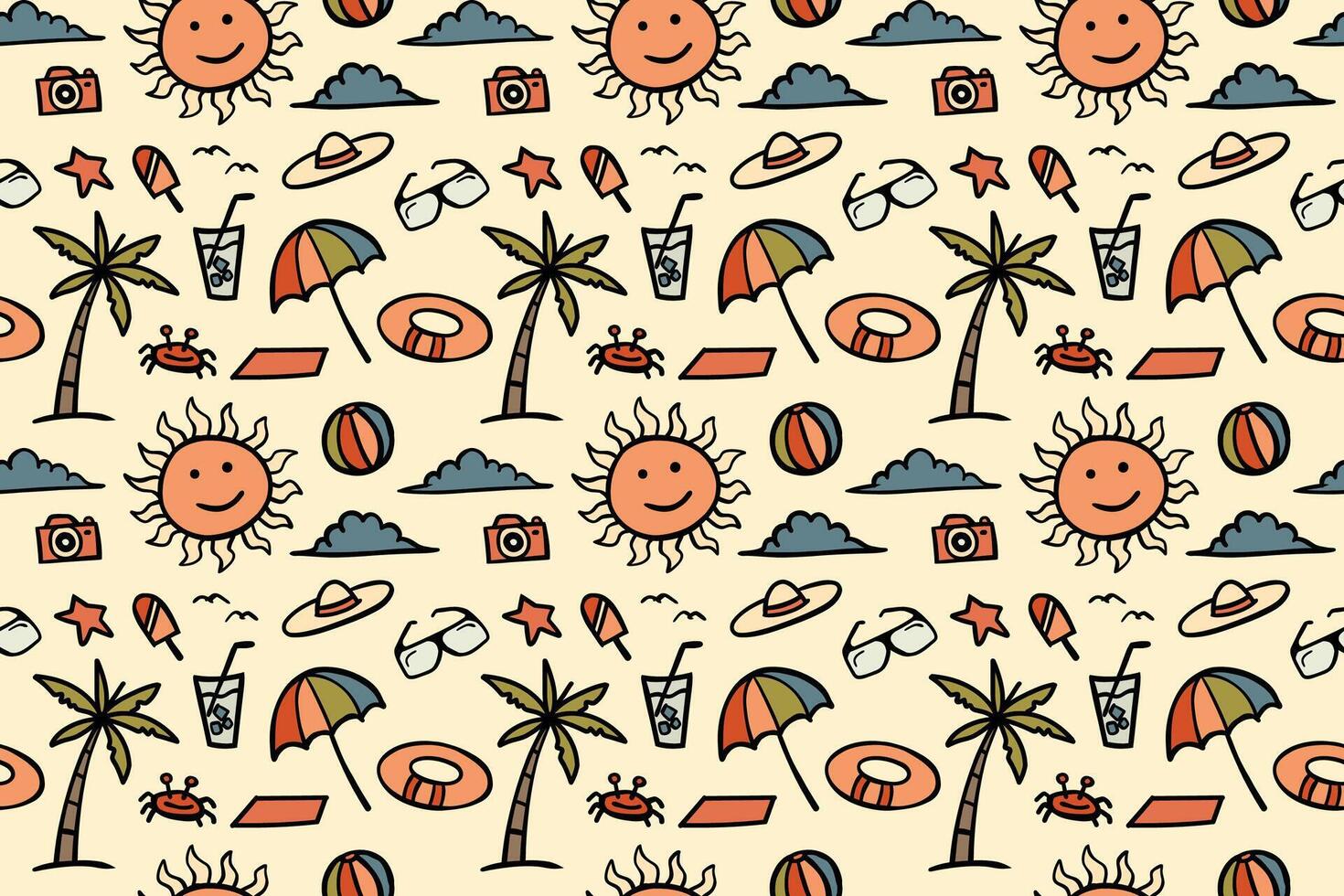 Doodle style summer seamless pattern vector