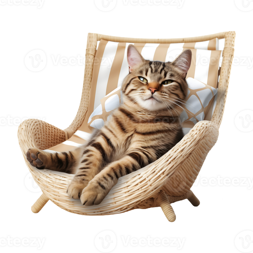 Happy cute striped brown and beige smooth cat sitting png