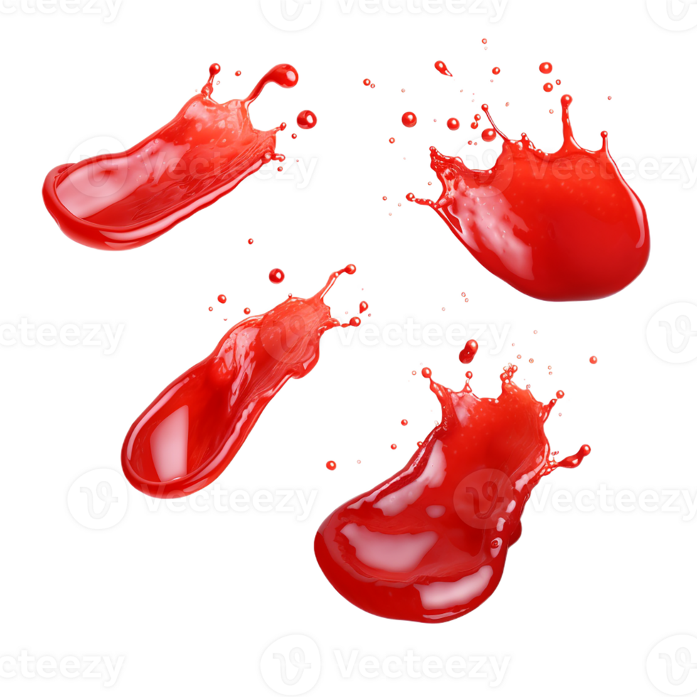 red drops and splashes of ketchup or sauce isolatedd png