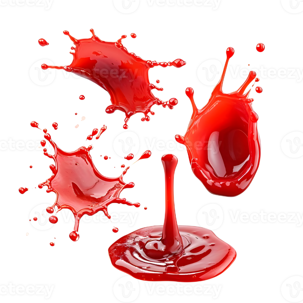 red drops and splashes of ketchup or sauce isolatedd png