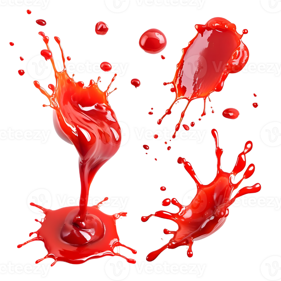 red drops and splashes of ketchup or sauce isolatedd png