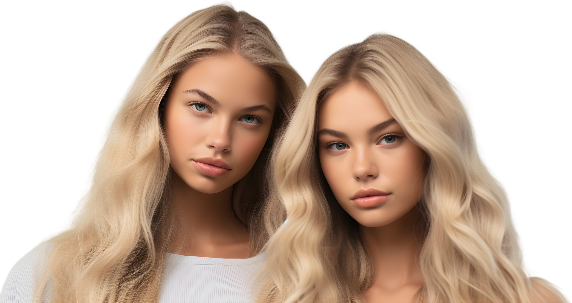 beautiful blonde Australian female twins transparent background