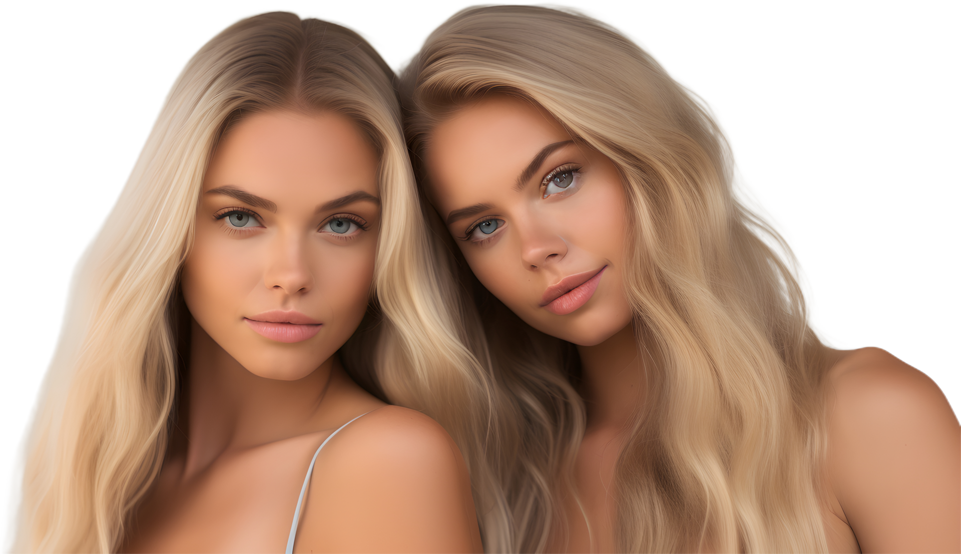 beautiful blonde Australian female twins transparent background