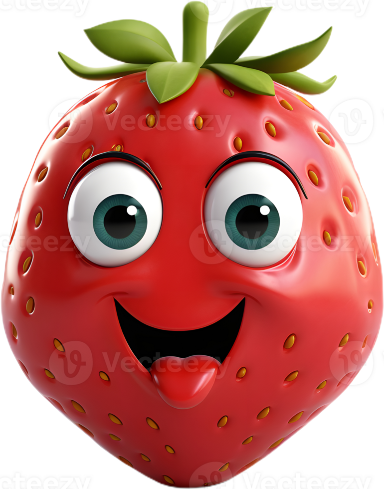 strawberry with a face as a 3D model png