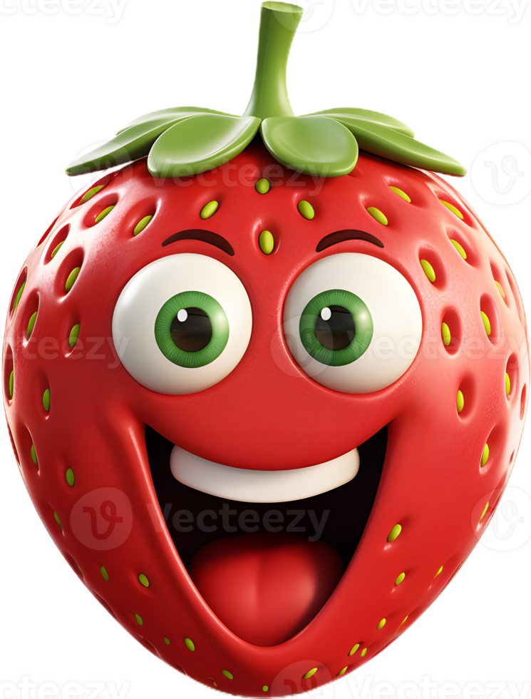 strawberry with a face as a 3D model png